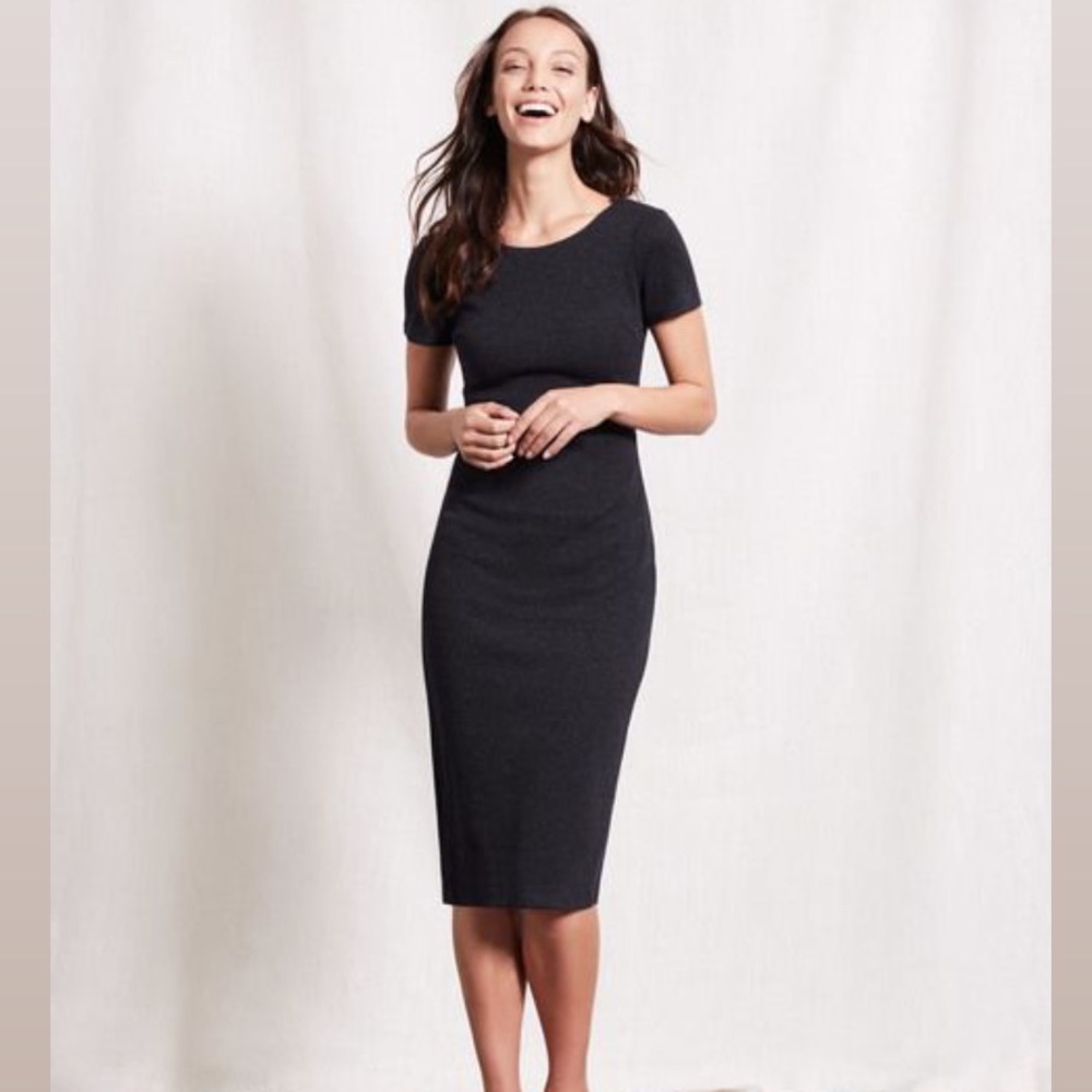 Boden Black Sheath Midi Dress Crew Neck Short Sleeve